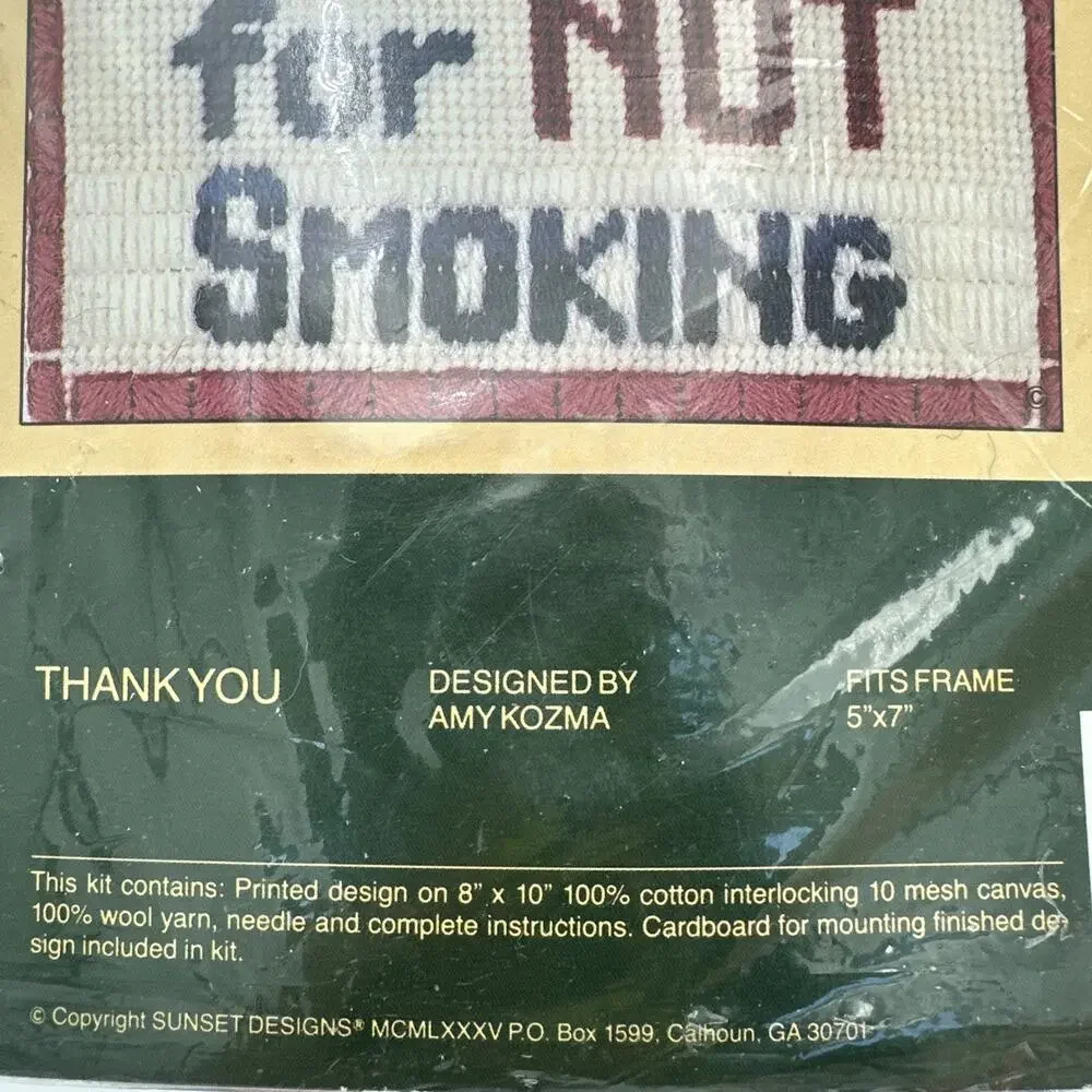 Sunset Thank You For Not Smoking Needlepoint Kit #5714 Amy Kozma